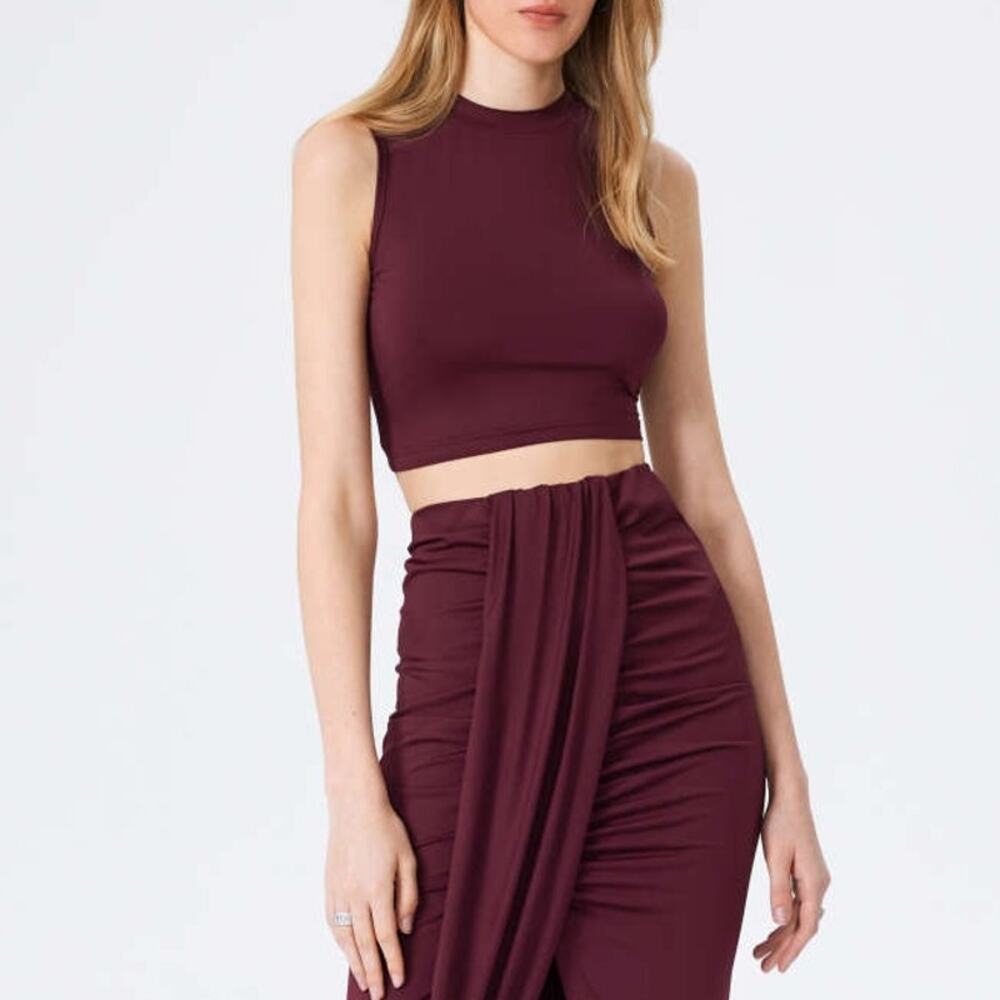 Cider Jersey Crop Tank Top in Red High Neck Pullover Blouse